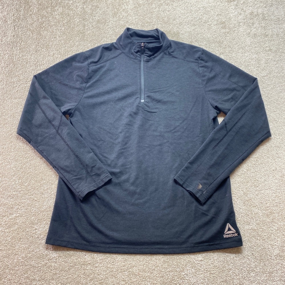 Reebok Fleece Mens Medium Black Performance Quarter Zip Pullover Athletic
